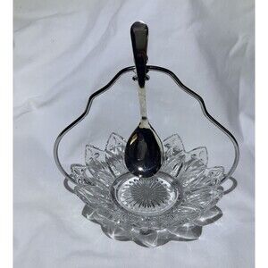 VTG Sheffield England Silver Plated Spoon‎ 3 Piece Glass Serving Dish Set Stand